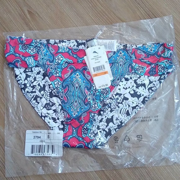 Tommy Bahama Riviera Tiles Reversible Side-Shirred Hipster Bikini Bottom Cerise - Picture 4 of 7